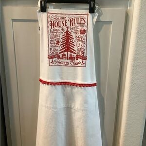 🧑🏻‍🎄 Homemade OOAK Holiday House Rules Kitchen Apron - Red and White